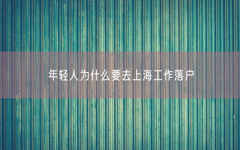 年轻人为什么要去上海工作落户