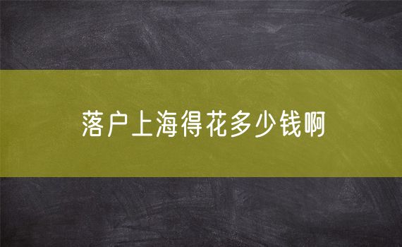 落户上海得花多少钱啊