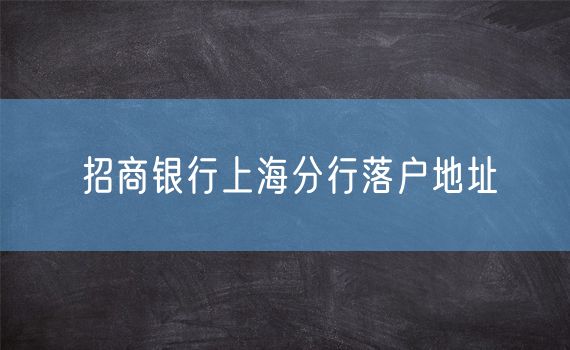 招商银行上海分行落户地址