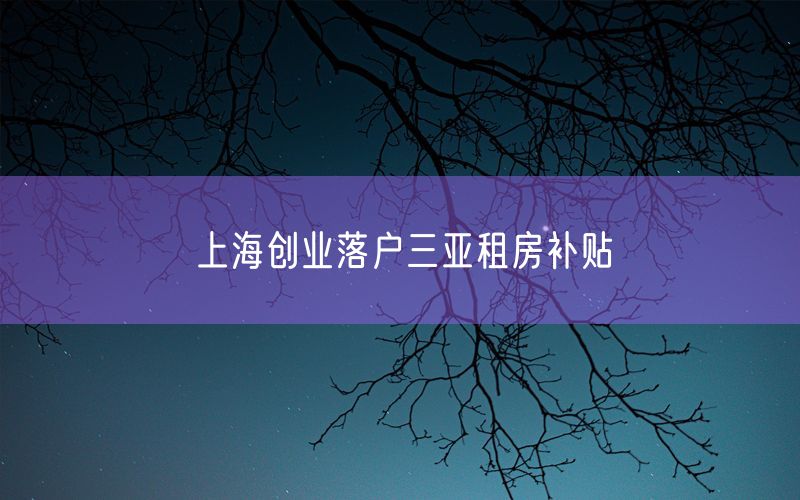 上海创业落户三亚租房补贴