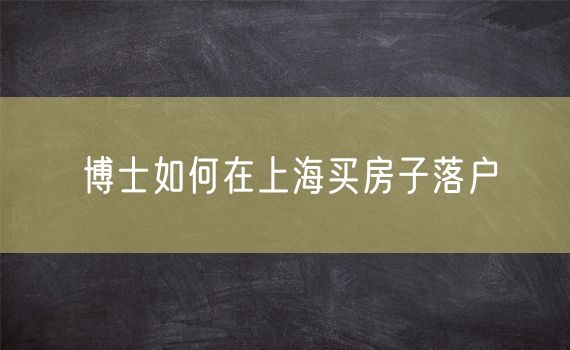 博士如何在上海买房子落户