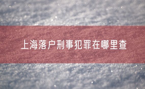 上海落户刑事犯罪在哪里查