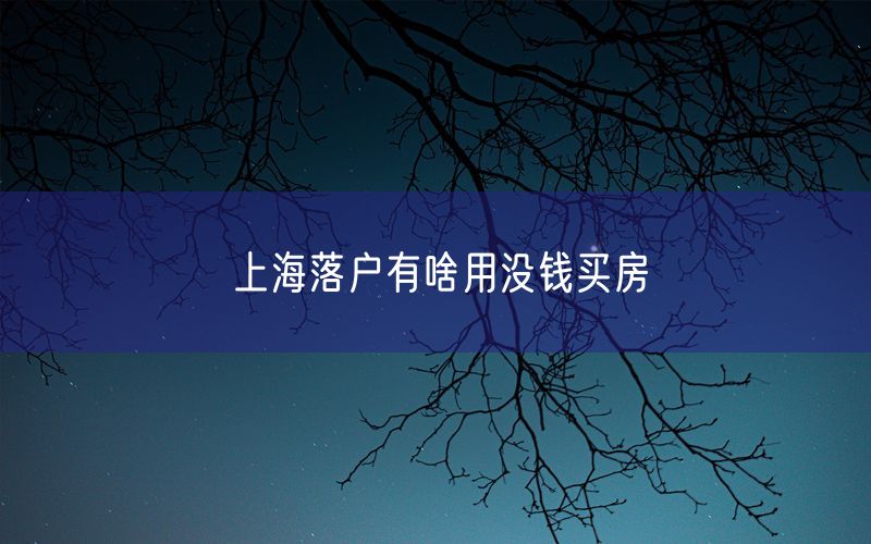 上海落户有啥用没钱买房
