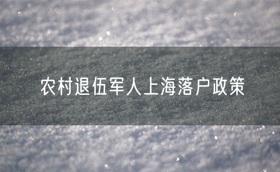 农村退伍军人上海落户政策