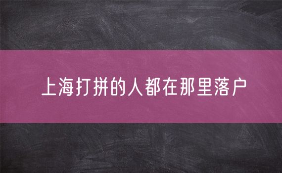 上海打拼的人都在那里落户
