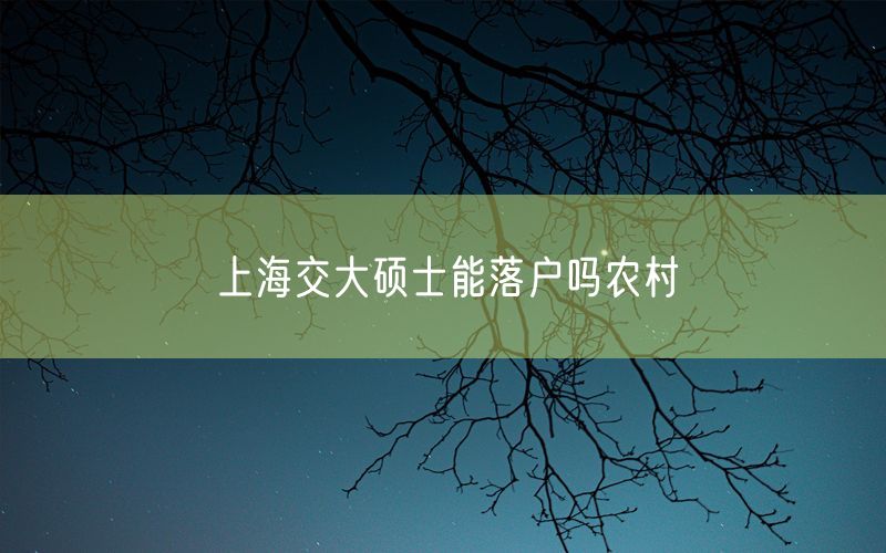 上海交大硕士能落户吗农村