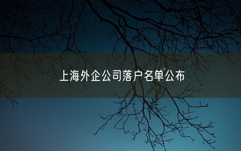 上海外企公司落户名单公布