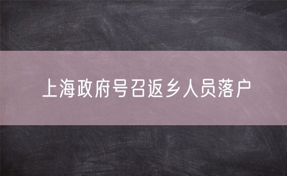 上海政府号召返乡人员落户