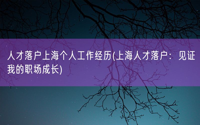 人才落户上海个人工作经历(上海人才落户：见证我的职场成长)