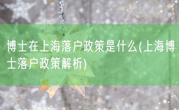 博士在上海落户政策是什么(上海博士落户政策解析)