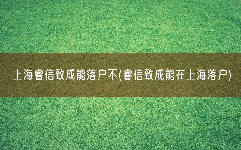 上海睿信致成能落户不(睿信致成能在上海落户)