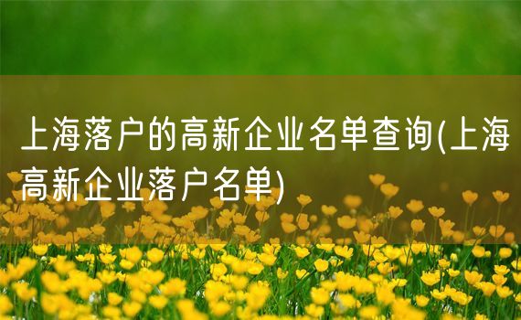 上海落户的高新企业名单查询(上海高新企业落户名单)