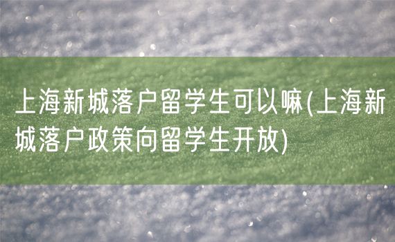 上海新城落户留学生可以嘛(上海新城落户政策向留学生开放)