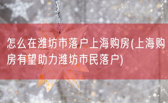 怎么在潍坊市落户上海购房(上海购房有望助力潍坊市民落户)