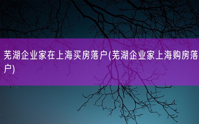 芜湖企业家在上海买房落户(芜湖企业家上海购房落户)