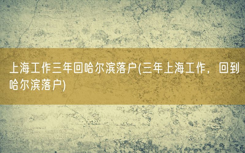上海工作三年回哈尔滨落户(三年上海工作，回到哈尔滨落户)
