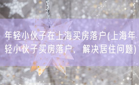 年轻小伙子在上海买房落户(上海年轻小伙子买房落户，解决居住问题)