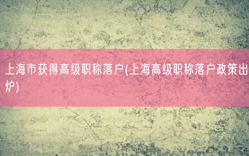 上海市获得高级职称落户(上海高级职称落户政策出炉)