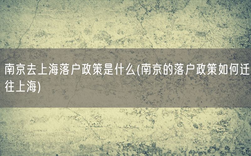 南京去上海落户政策是什么(南京的落户政策如何迁往上海)