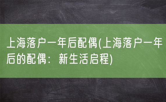 上海落户一年后配偶(上海落户一年后的配偶：新生活启程)