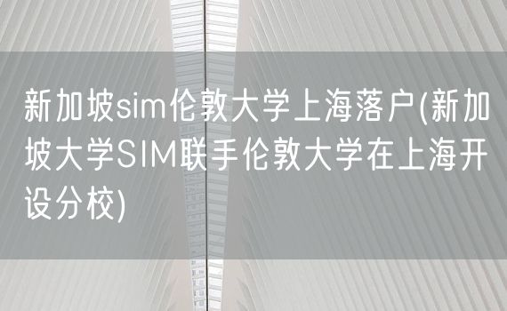新加坡sim伦敦大学上海落户(新加坡大学SIM联手伦敦大学在上海开设分校)