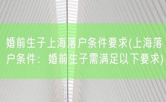 婚前生子上海落户条件要求(上海落户条件：婚前生子需满足以下要求)