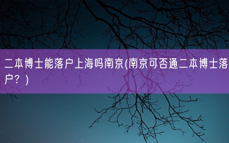 二本博士能落户上海吗南京(南京可否通二本博士落户？)