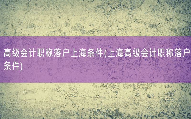 高级会计职称落户上海条件(上海高级会计职称落户条件)