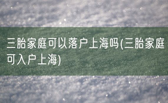 三胎家庭可以落户上海吗(三胎家庭可入户上海)