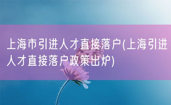 上海市引进人才直接落户(上海引进人才直接落户政策出炉)