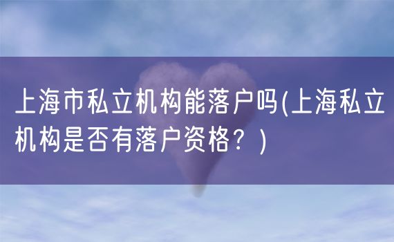 上海市私立机构能落户吗(上海私立机构是否有落户资格？)