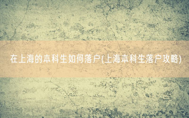 在上海的本科生如何落户(上海本科生落户攻略)