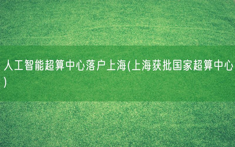 人工智能超算中心落户上海(上海获批国家超算中心)