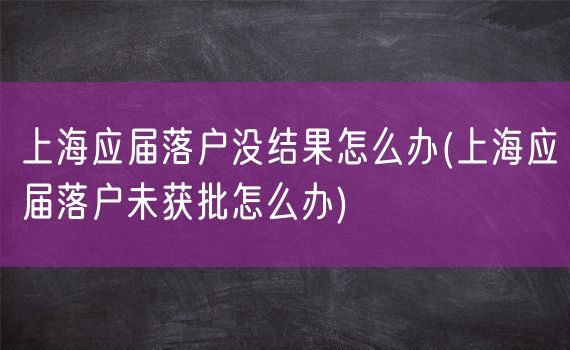上海应届落户没结果怎么办(上海应届落户未获批怎么办)