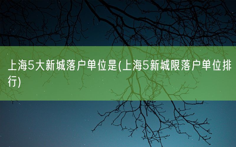 上海5大新城落户单位是(上海5新城限落户单位排行)