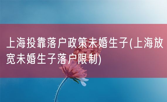 上海投靠落户政策未婚生子(上海放宽未婚生子落户限制)