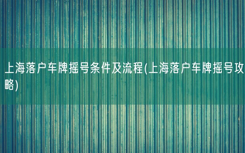 上海落户车牌摇号条件及流程(上海落户车牌摇号攻略)