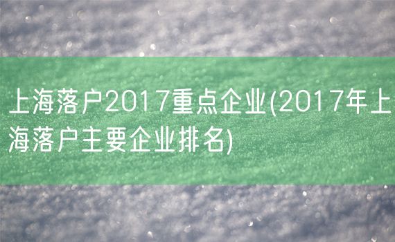 上海落户2017重点企业(2017年上海落户主要企业排名)