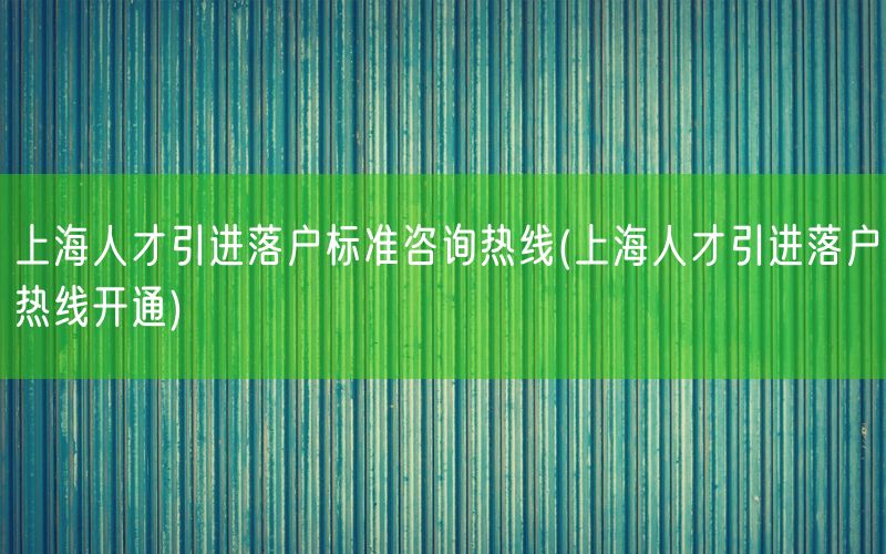 上海人才引进落户标准咨询热线(上海人才引进落户热线开通)