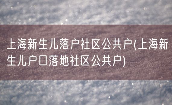 上海新生儿落户社区公共户(上海新生儿户口落地社区公共户)