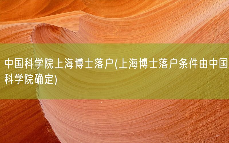 中国科学院上海博士落户(上海博士落户条件由中国科学院确定)