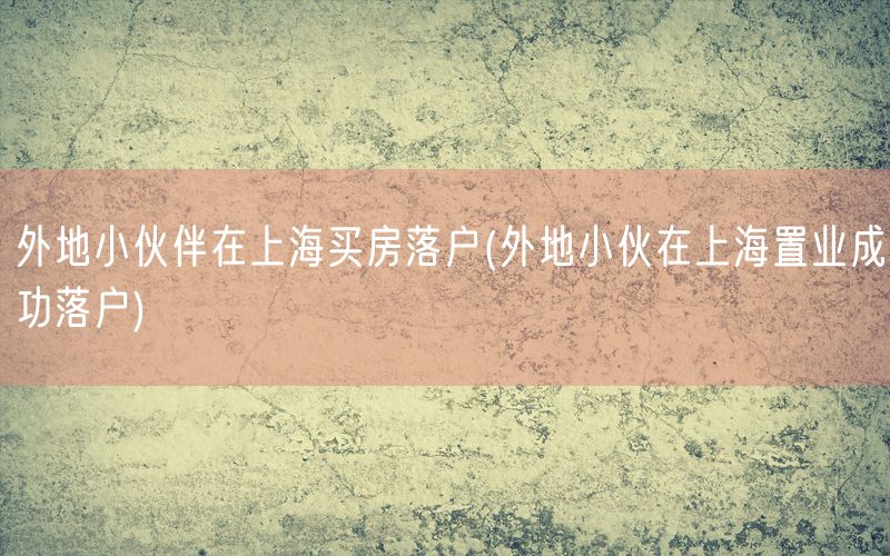 外地小伙伴在上海买房落户(外地小伙在上海置业成功落户)