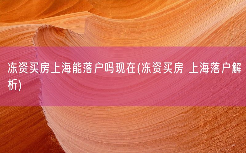 冻资买房上海能落户吗现在(冻资买房 上海落户解析)