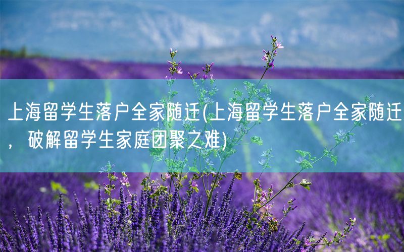 上海留学生落户全家随迁(上海留学生落户全家随迁，破解留学生家庭团聚之难)