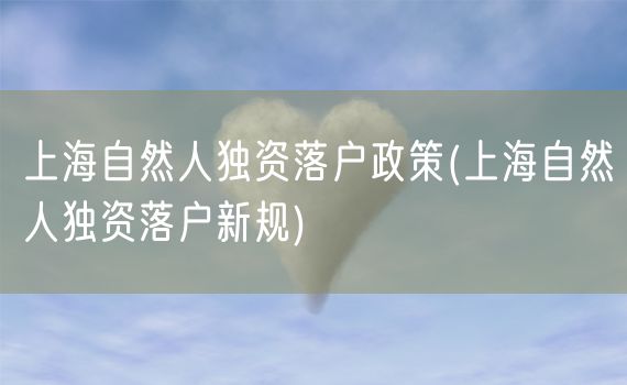 上海自然人独资落户政策(上海自然人独资落户新规)