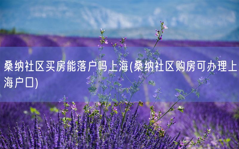 桑纳社区买房能落户吗上海(桑纳社区购房可办理上海户口)