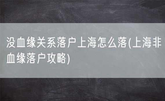 没血缘关系落户上海怎么落(上海非血缘落户攻略)