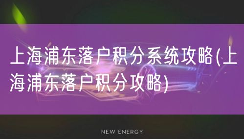 上海浦东落户积分系统攻略(上海浦东落户积分攻略)