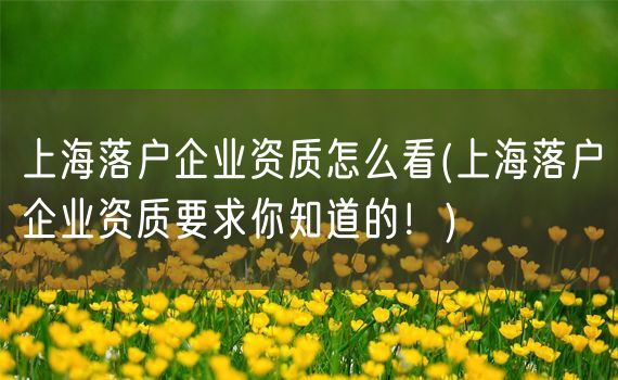 上海落户企业资质怎么看(上海落户企业资质要求你知道的！)