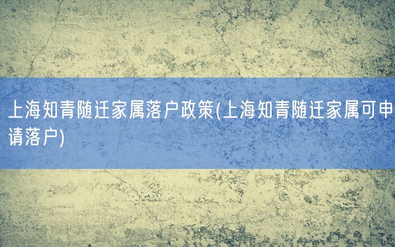 上海知青随迁家属落户政策(上海知青随迁家属可申请落户)